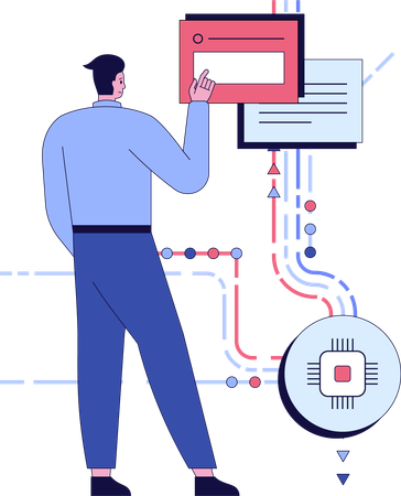 Un homme montre une puce électronique  Illustration