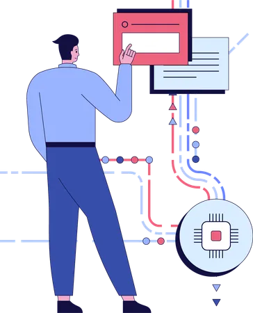 Un homme montre une puce électronique  Illustration