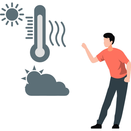 Homme pointant vers l'augmentation de la température des rayons du soleil  Illustration