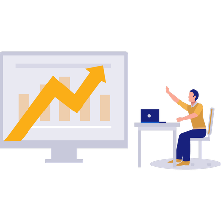 Homme pointant vers un graphique en pleine croissance  Illustration