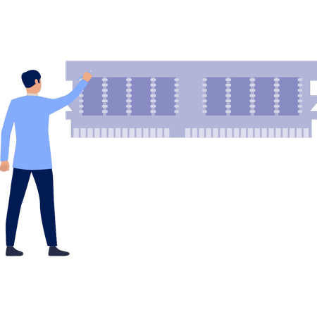 Homme pointant vers une puce technologique ai  Illustration