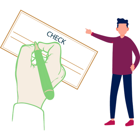 Homme montrant un chèque bancaire  Illustration