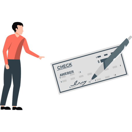 Homme montrant un chèque bancaire  Illustration