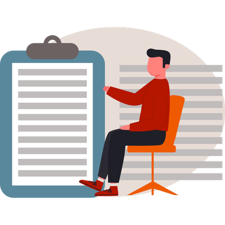 Homme pointant un document de bureau  Illustration