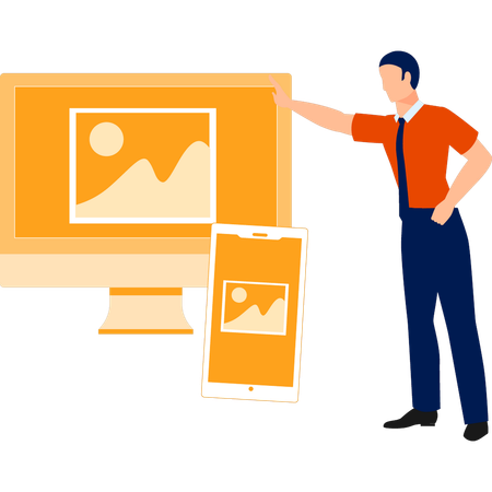 Homme pointant vers le moniteur  Illustration