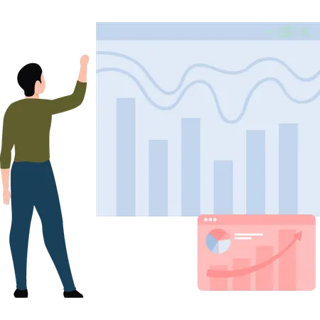 Homme pointant vers le progrès financier  Illustration