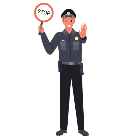 Policier masculin disant stop  Illustration