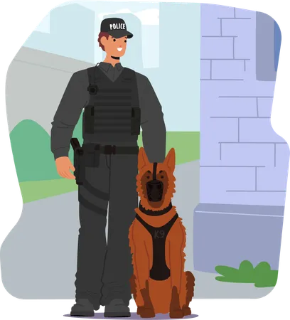 Policier masculin avec chien  Illustration