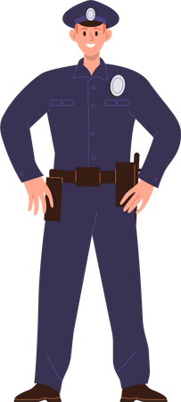 Officier de police masculin portant un uniforme et une arme  Illustration