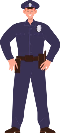 Officier de police masculin portant un uniforme et une arme  Illustration