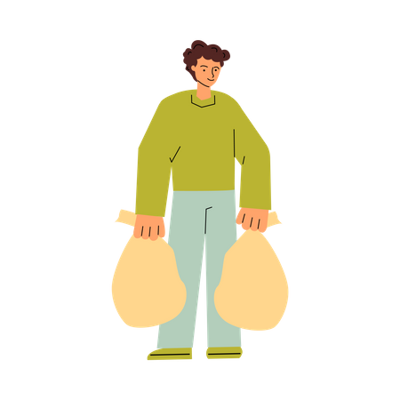 Homme portant des sacs poubelles  Illustration