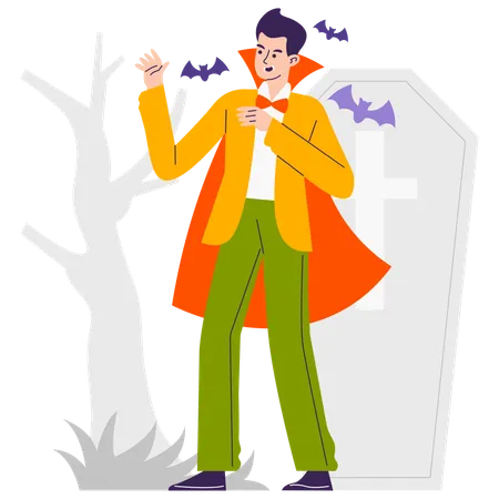 Homme portant un costume de Dracula  Illustration