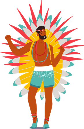 Homme portant un costume de festival avec des plumes dansant au Carnaval de Rio de Janeiro  Illustration