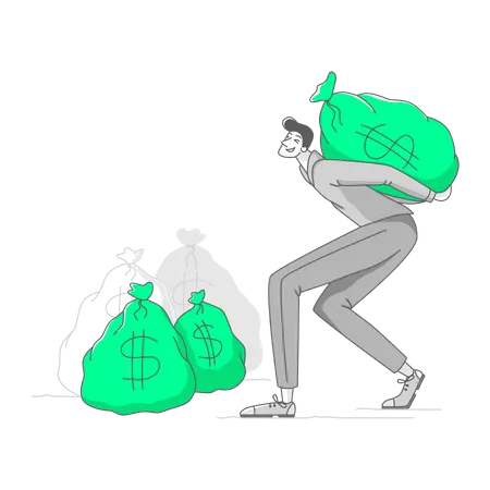 Homme portant un sac d'argent  Illustration