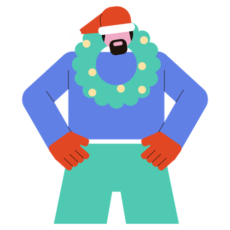 Homme portant une couronne de Noël autour du cou  Illustration