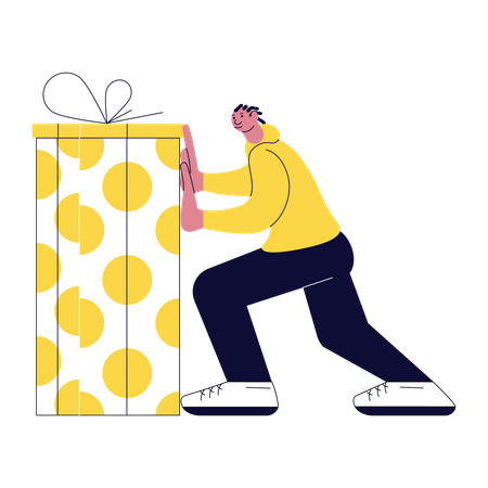 Homme poussant une boîte cadeau  Illustration