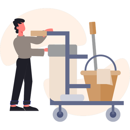 Homme poussant un chariot  Illustration