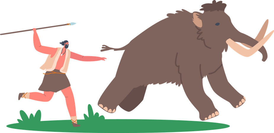 Homme préhistorique chassant les animaux sauvages  Illustration