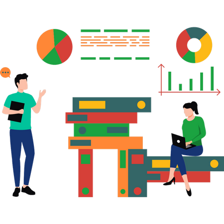 Homme prenant avec une fille pour une analyse commerciale  Illustration