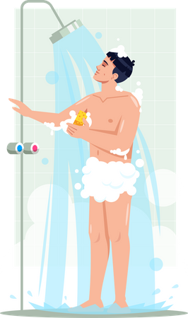 Homme prenant une douche  Illustration