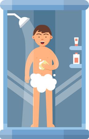 Homme prenant une douche  Illustration