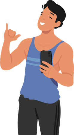 Homme prenant un selfie dans une salle de sport  Illustration