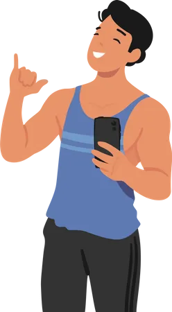 Homme prenant un selfie dans une salle de sport  Illustration