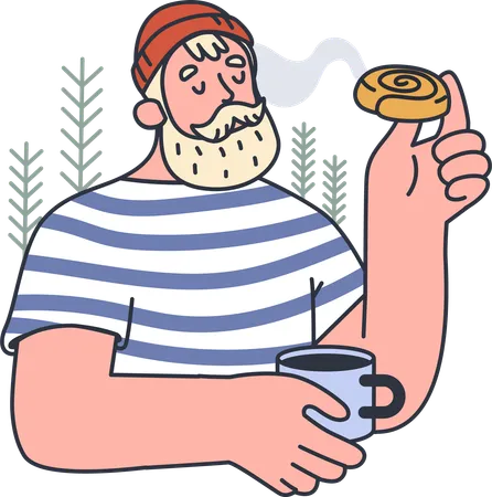 Homme prenant le petit déjeuner  Illustration