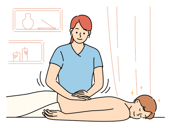 Homme prenant une thérapie d'acupuncture traditionnelle sur le dos  Illustration