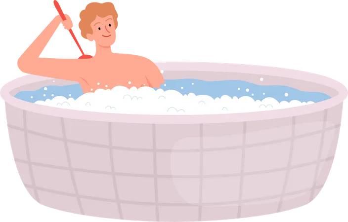 Homme prenant un bain  Illustration