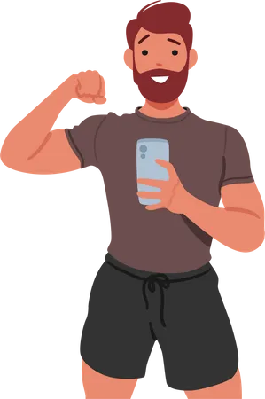 Homme prenant un selfie dans une salle de sport  Illustration