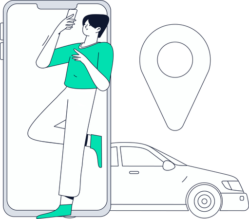 Un homme prend un taxi en ligne  Illustration