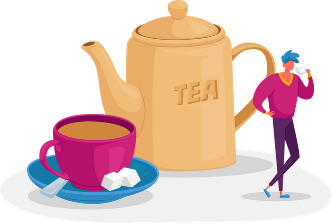 Homme prenant une tasse de thé  Illustration