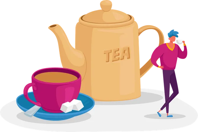 Homme prenant une tasse de thé  Illustration