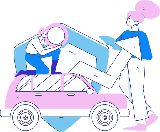 Un homme prend une assurance automobile  Illustration