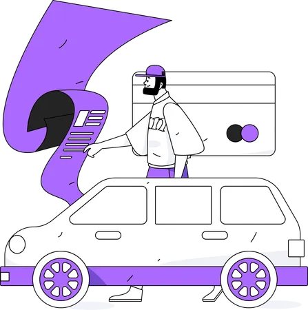 Un homme prend une assurance automobile  Illustration