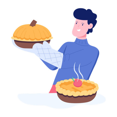 Un homme prépare un dessert pour Thanksgiving  Illustration