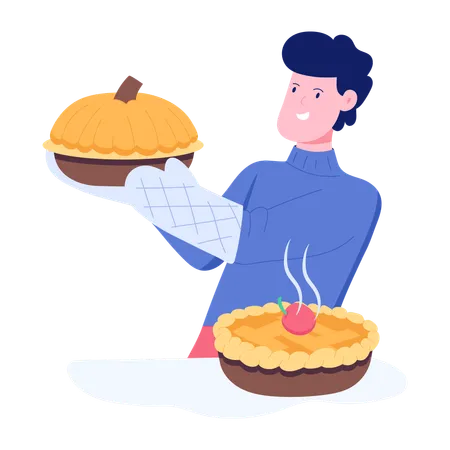 Un homme prépare un dessert pour Thanksgiving  Illustration