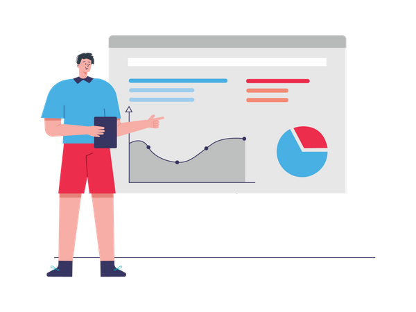 Homme présentant l'analyse des données SEO  Illustration