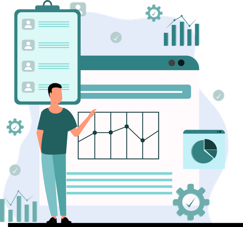 Homme présentant un tableau d'analyse  Illustration