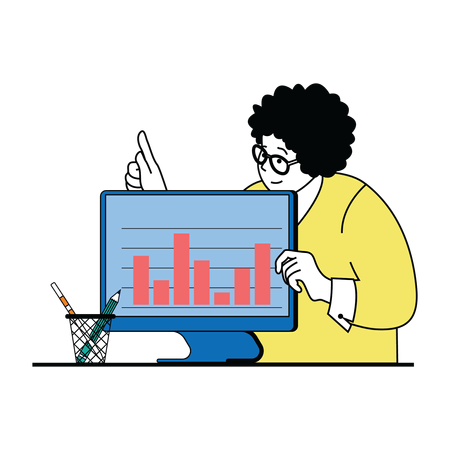 Homme présentant un graphique d'analyse sur le moniteur  Illustration