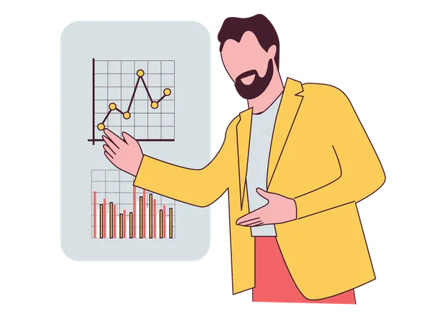 Homme présentant un graphique d'analyse de données  Illustration