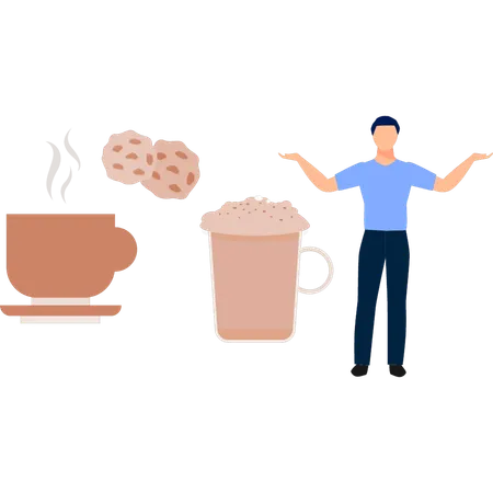 Homme présentant du café et des biscuits  Illustration