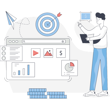 Homme présentant une promotion commerciale  Illustration