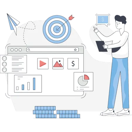 Homme présentant une promotion commerciale  Illustration