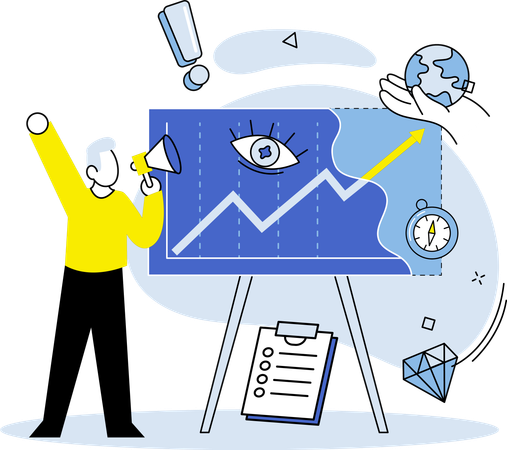 Un homme présente une visualisation des données intégrée de manière efficace  Illustration