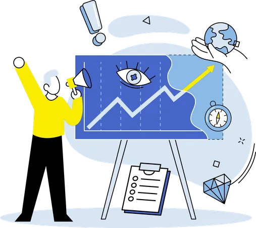 Un homme présente une visualisation des données intégrée de manière efficace  Illustration