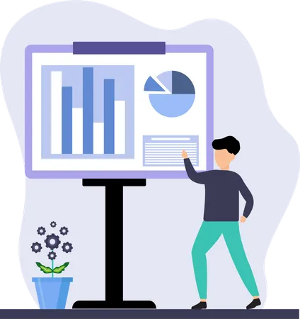 Homme présentant le rapport d'analyse commerciale  Illustration