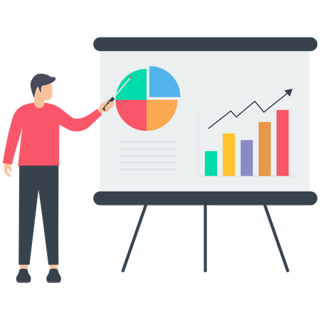 Homme présentant le rapport d'analyse commerciale  Illustration