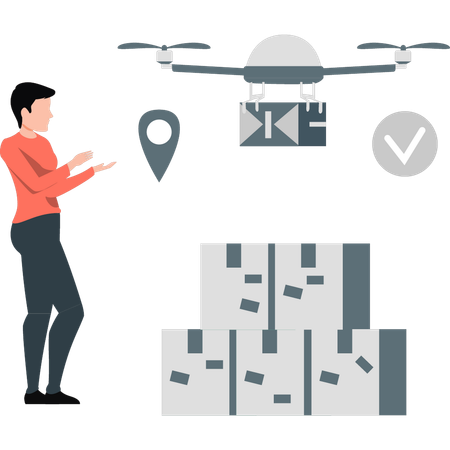 Un homme présente une piste de livraison par drone  Illustration